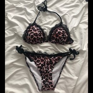 Leopard Bathing Suit with Black Lace